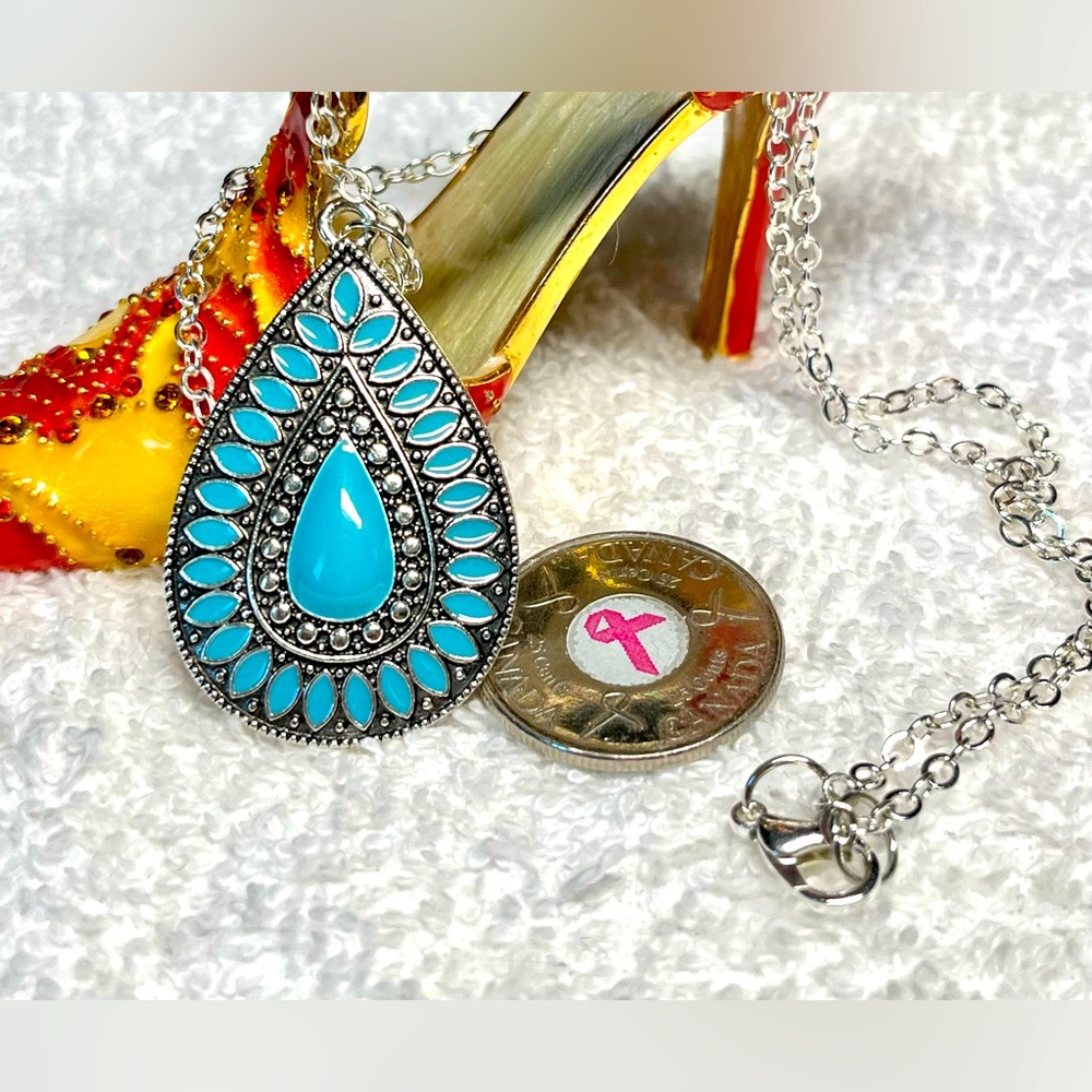 Large boho Navajo and “turquoise” enamel coloured necklace NEW-made by me